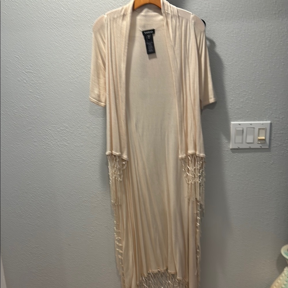 Bebe Cream Cape with Fringe Detail